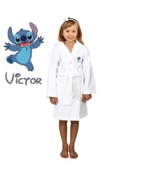 Cute Blue Dog Cartoon Design & Custom Name Embroidery on Kids Hooded Bathrobe